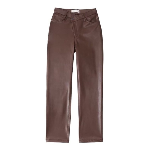Abercrombie & Fitch Vegan Leather 90’s Straight Criss Cross Waist Pant Brown - Picture 1 of 7